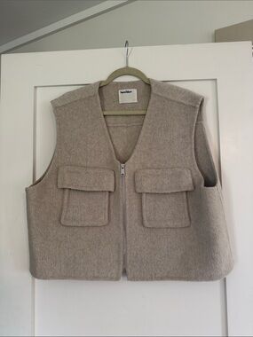 Hemi Blurr Oversized Wool Blend Utility Vest in Taupe